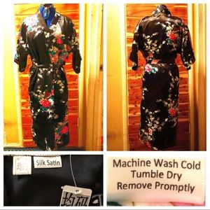 Silk-Satin Peacock, Cherry Blossom Robe with Ties